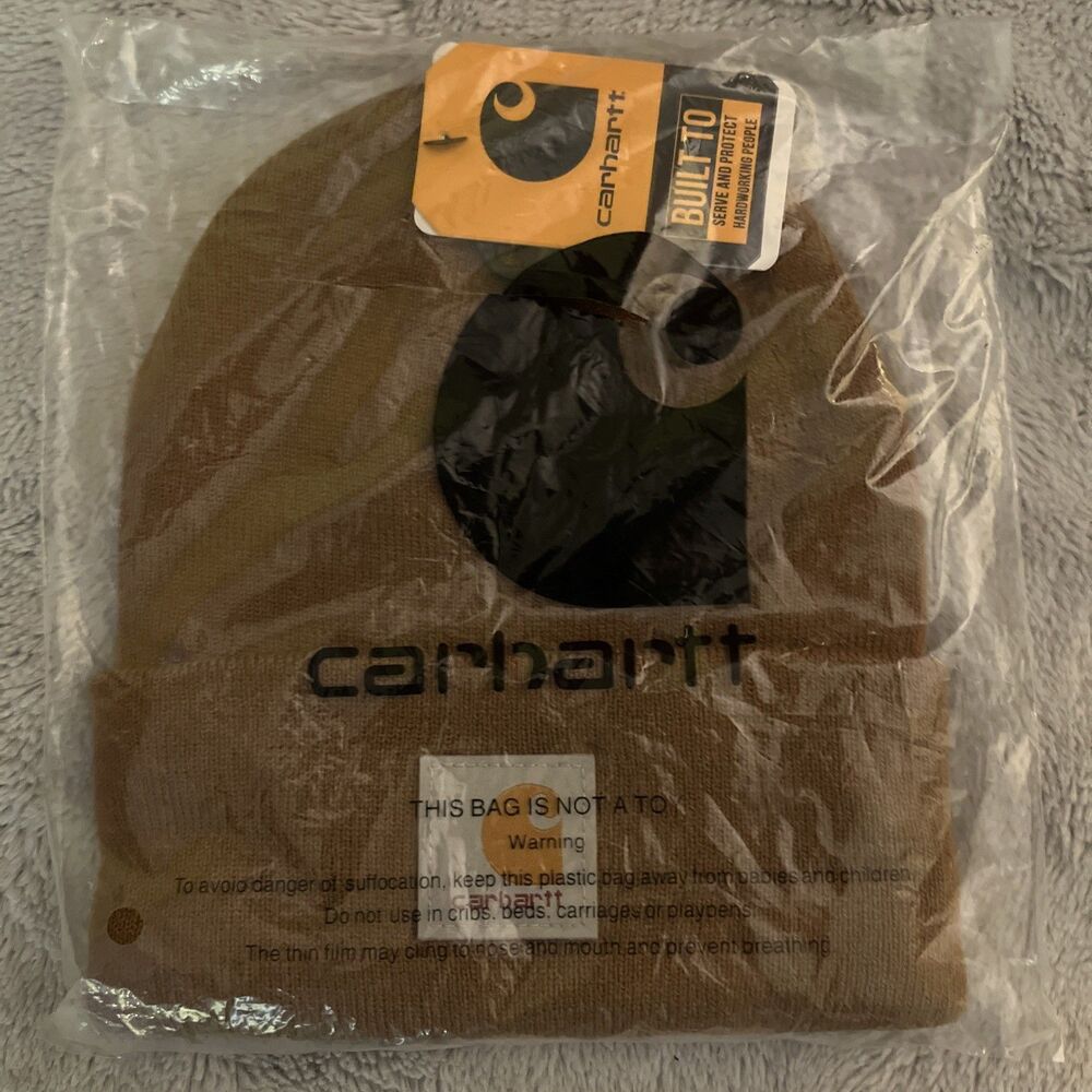 NWT Sealed Carhartt Brown Solid Knit Cuffed Beanie One Size